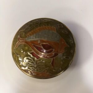 Interpur Enamel Fish Brass Round Box Jewelry Trinket Dish